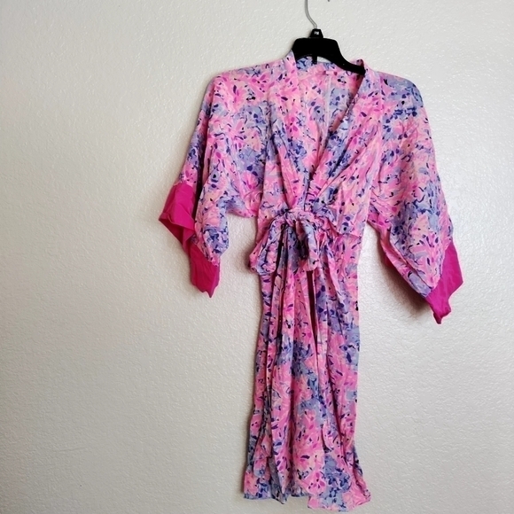 LILLY PULITZER  SILK WRAP KIMORA Coco Coral Crab Kimono dress sz XXS - Picture 2 of 8